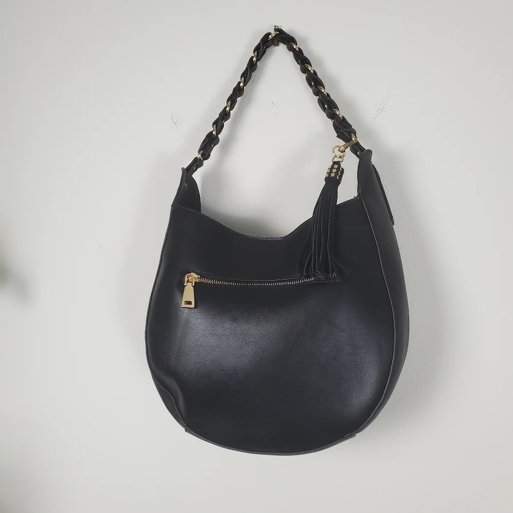 INC International Concepts Black Faux Leather Hobo Bag